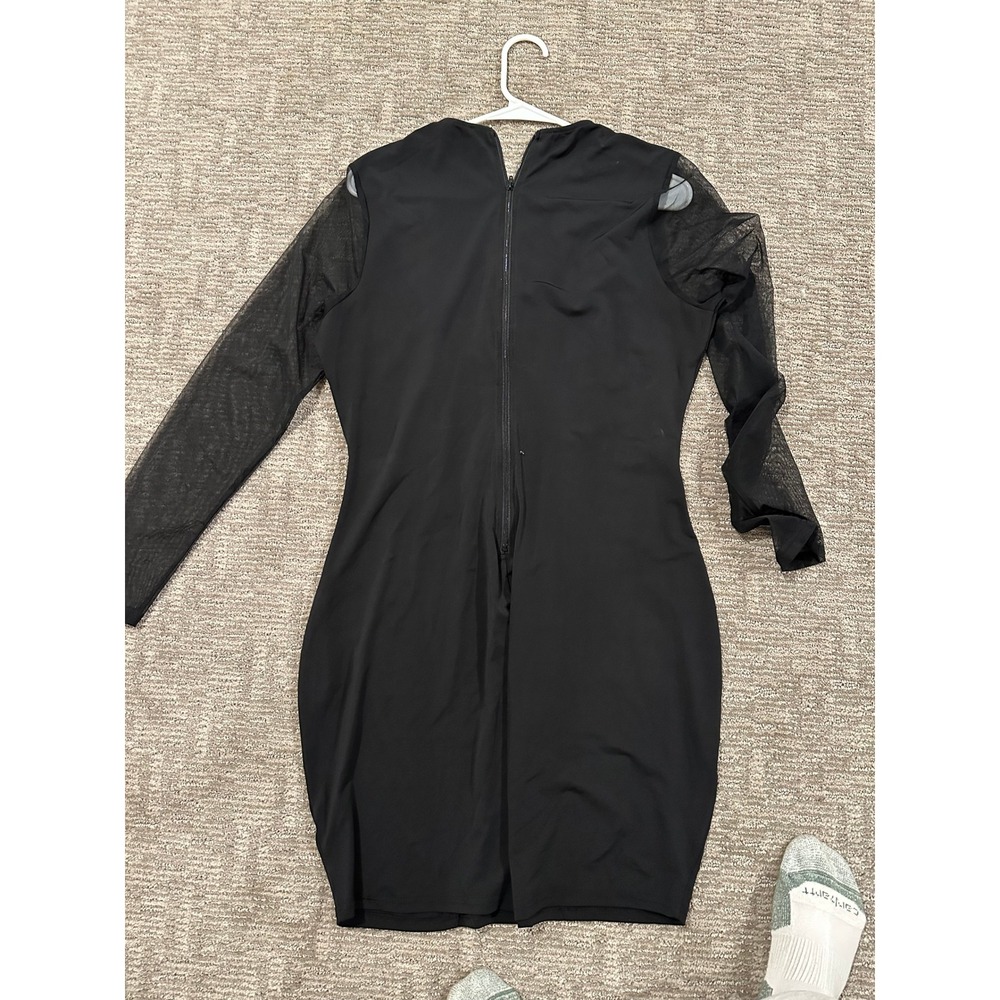 Fashion Nova Black Mesh Panel Bodycon Mini Dress Long Sleeve Sheer Cutout L